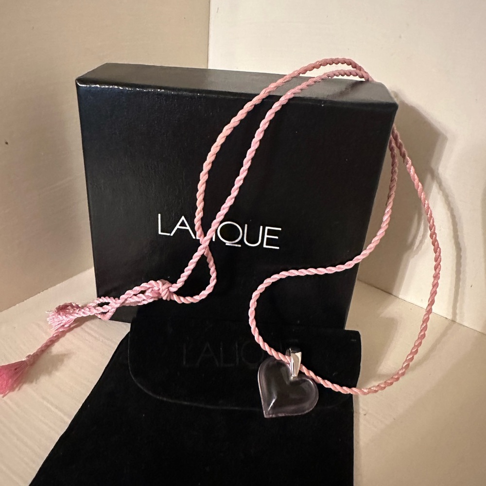 Lalique pink heart pendant necklace